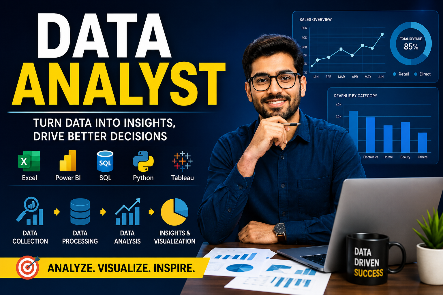 Data Analytics Masterclass: Excel, SQL, Python, Power BI, Tableau & Statistics